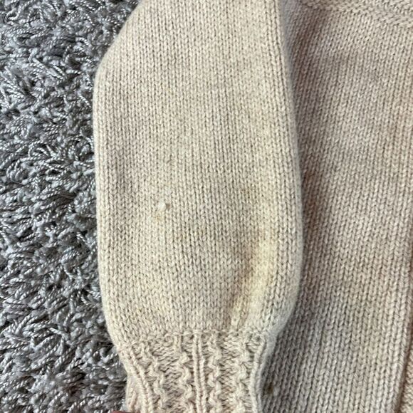 Vintage Cable Knit Cardigan Sweater Mens Womens Medium M Beige Pure Wool 70s 80s - Picture 12 of 16